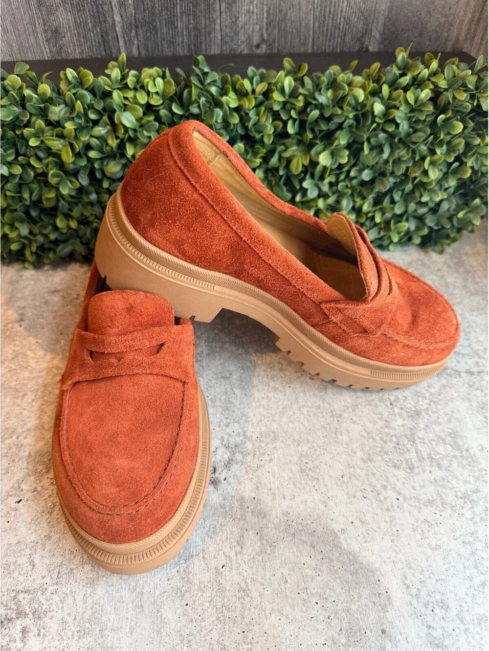 Portland Leather Patina Zoe Chunky Loafers - Brick Red / Rust Color - Size 8